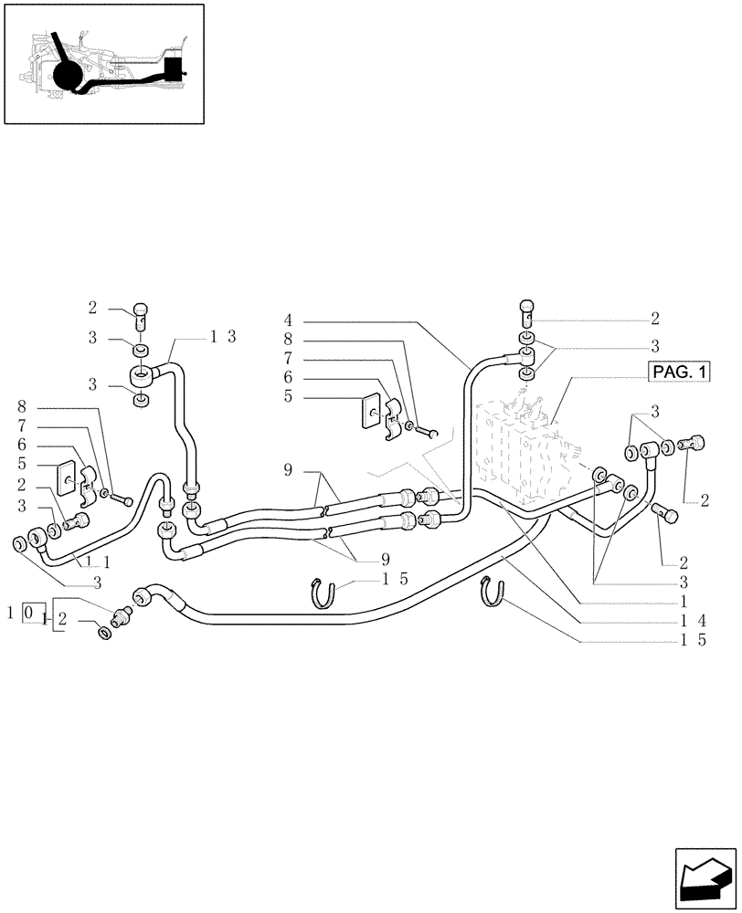 Схема запчастей Case IH JX1070U - (1.82.7/01[02]) - (VAR.386-389) TWO FRONT CONTROL VALVES - PIPES (07) - HYDRAULIC SYSTEM