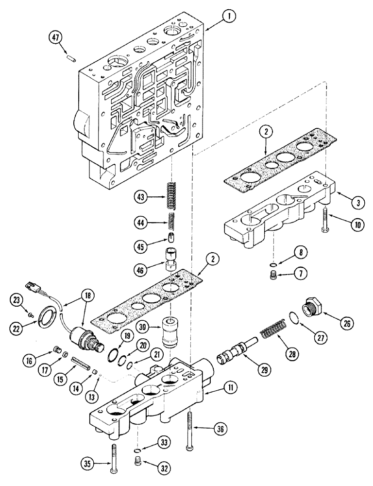 Схема запчастей Case IH 7220 - (6-034) - TRANSMISSION CONTROL VALVE ASSEMBLY, BODY SECTION, CREEPER VALVE BODY AND LOWER PLATE (06) - POWER TRAIN