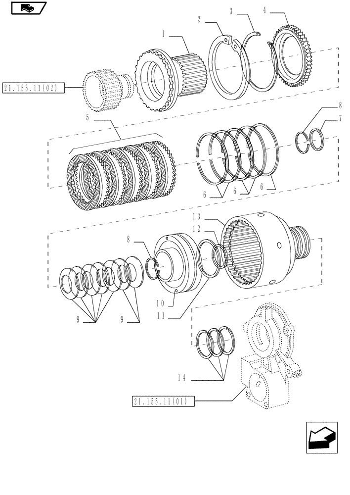 Схема запчастей Case IH MAGNUM 210 - (21.155.11[03]) - SPEED GEARS & CLUTCHES, "B" CLUTCH, WITH POWERSHIFT TRANSMISSION (21) - TRANSMISSION
