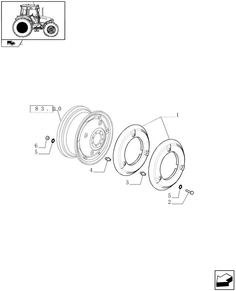 Схема запчастей Case IH FARMALL 80 - (1.48.2) - 4 REAR BALLAST (200KG) (VAR.330470) (05) - REAR AXLE