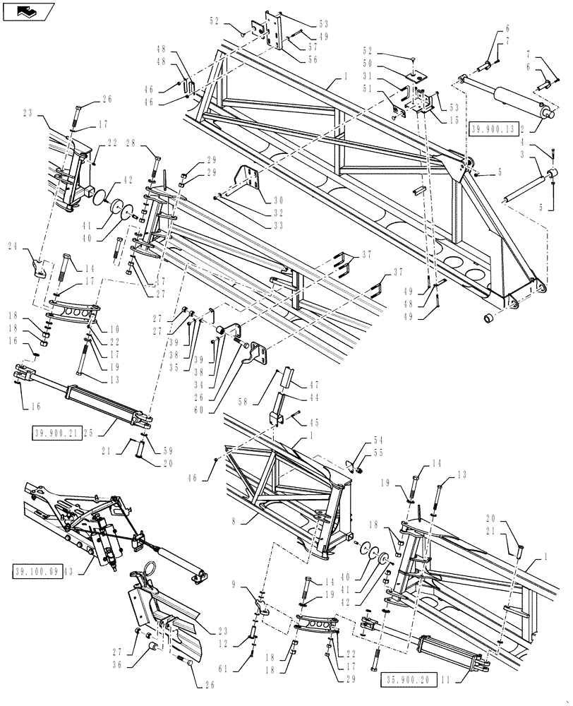 Схема запчастей Case IH 3330 - (39.100.01[03]) - INNER BOOM MOUNTING, RH, 120’ BOOM, ASN YAT028323 (39) - FRAMES AND BALLASTING