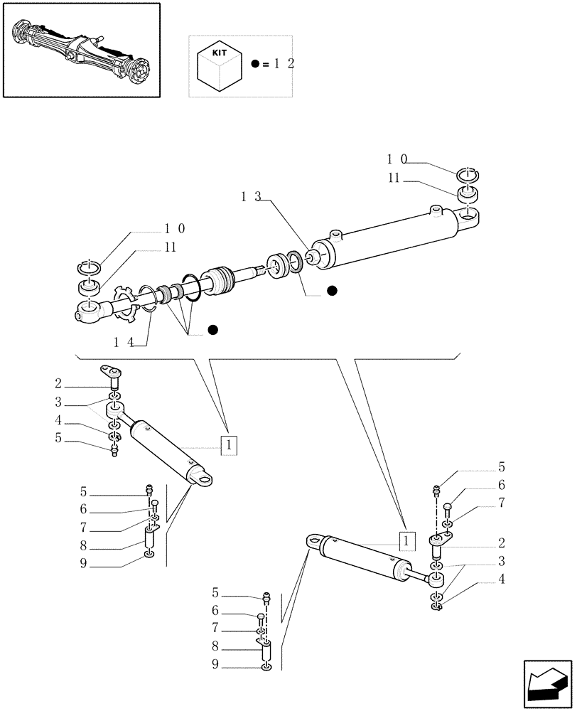 Схема запчастей Case IH JX90U - (1.40.0/12[02]) - FRONT AXLE - HYDRAULIC STEERING CYLINDER - 4WD - PARTS (04) - FRONT AXLE & STEERING