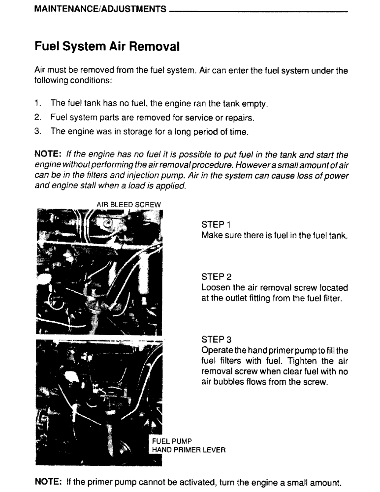 Схема запчастей Case IH 4390T - (035) - MAINTENANCE, ADJUSTMENTS, FUEL SYSTEM AIR REMOVAL 