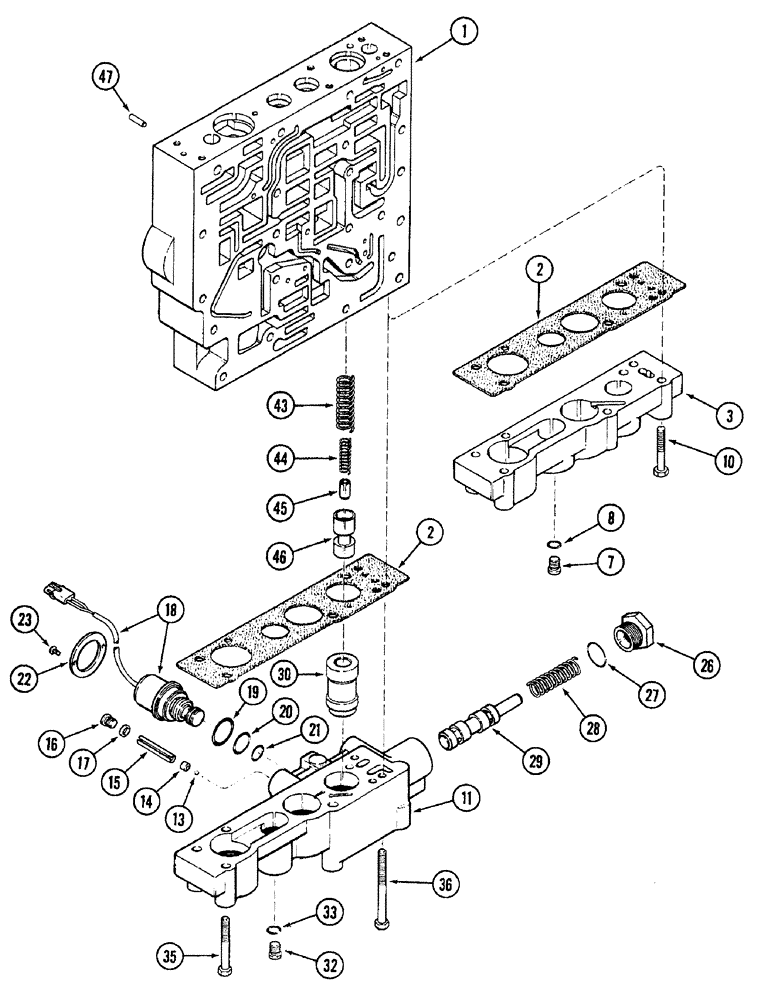 Схема запчастей Case IH 7230 - (6-034) - TRANSMISSION CONTROL VALVE ASSEMBLY, BODY SECTION AND ACCUMULATORS (06) - POWER TRAIN