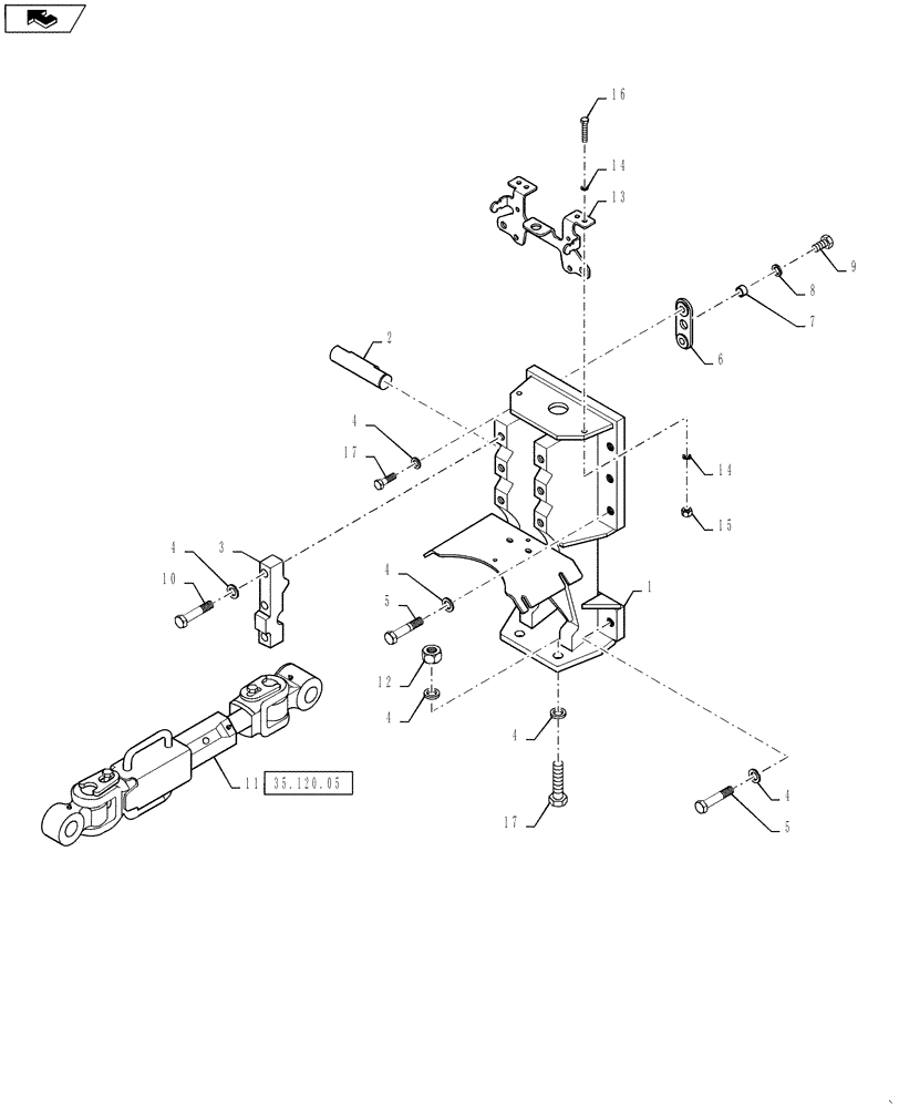 Схема запчастей Case IH QUADTRAC 500 - (35.120.03) - THREE POINT HITCH - UPPER LINK, WITHOUT POWER TAKEOFF (35) - HYDRAULIC SYSTEMS