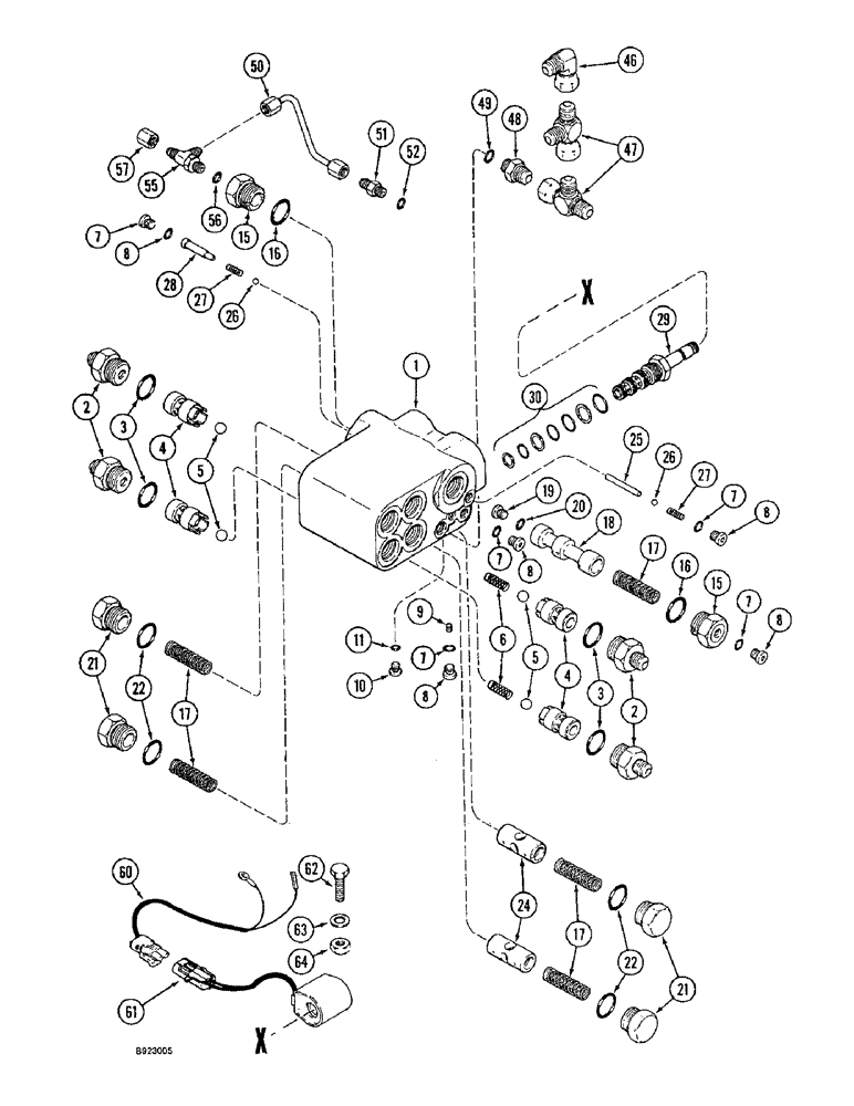 Схема запчастей Case IH 1644 - (5-40) - SELECTOR VALVE, POWER GUIDE AXLE (04) - STEERING