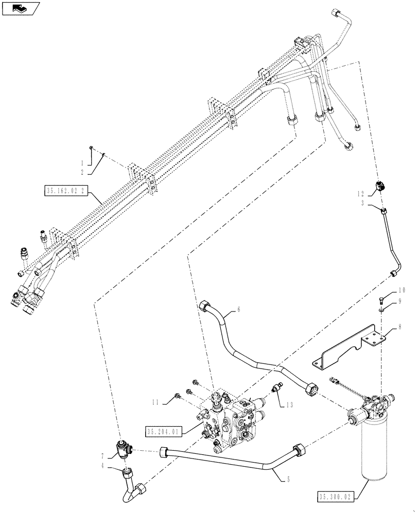 Схема запчастей Case IH 7230 - (35.162.02) - HYDRAULIC MAIN VALVE AND TUBES 7230 (35) - HYDRAULIC SYSTEMS