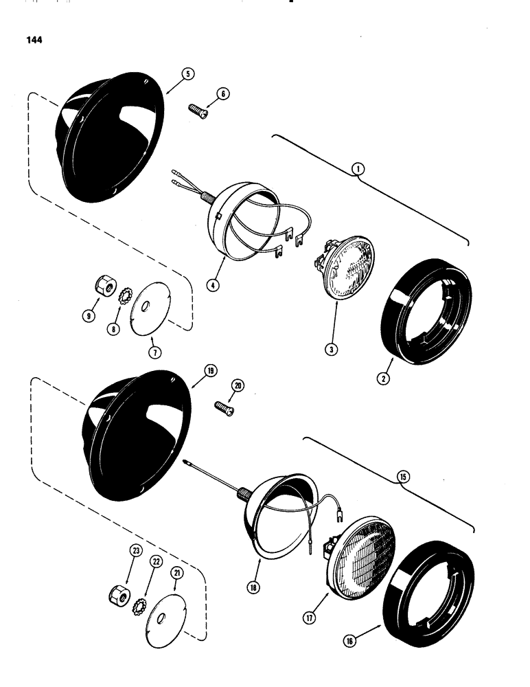 Схема запчастей Case IH 1070 - (0144) - HEAD LAMPS, DUAL BEAM (04) - ELECTRICAL SYSTEMS