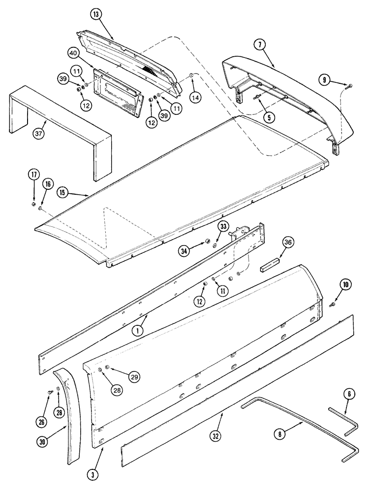 Схема запчастей Case IH 7220 - (9-028) - HOOD, UPPER SIDE PANELS AND UPPER GRILLE, TRACTOR P.I.N. JJA0064978 AND AFTER (09) - CHASSIS/ATTACHMENTS