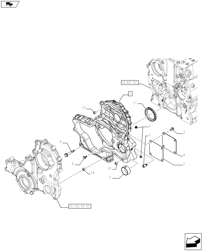 Схема запчастей Case IH FARMALL 65C - (10.102.02[02]) - CYLINDER BLOCK, HOUSING, FRONT (10) - ENGINE