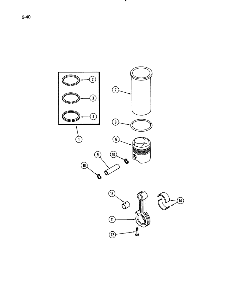 Схема запчастей Case IH 1670 - (2-40) - CONNECTING RODS, PISTONS AND SLEEVES, DTI466C ENGINE (01) - ENGINE