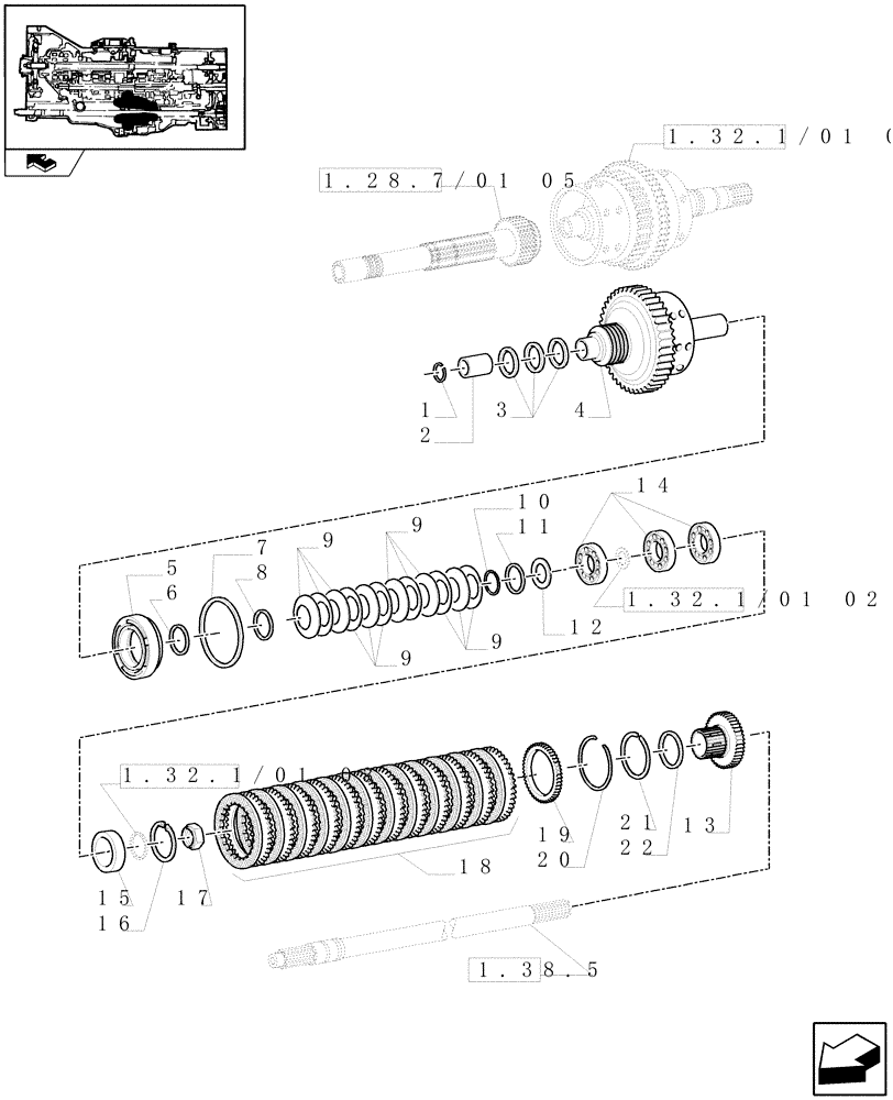 Схема запчастей Case IH PUMA 125 - (1.32.1/01[01]) - FULL POWER-SHIFT TRANSM. 18X6 AND 19X6 - CENTRAL REDUCTION GEARS (VAR.330285) (03) - TRANSMISSION