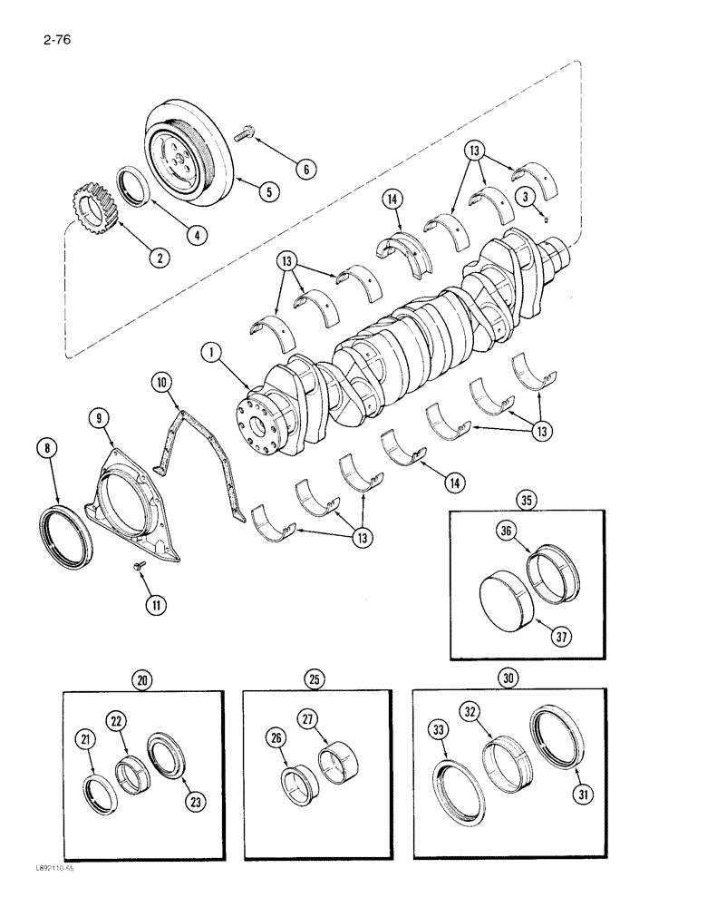 Схема запчастей Case IH 1844 - (2-76) - CRANKSHAFT 6TA-830 ENGINE (01) - ENGINE