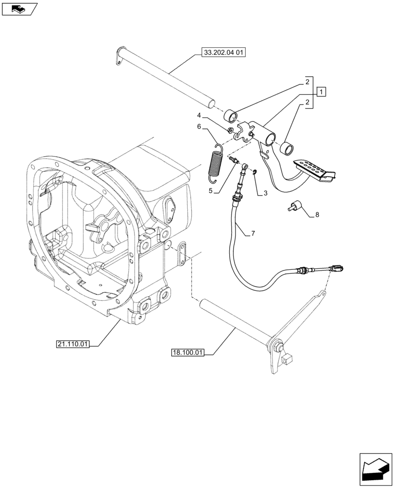 Схема запчастей Case IH FARMALL 65C - (18.100.0301[01]) - POWER SHUTTLE TRANSMISSION - CLUTCH PEDAL (VAR.330274-330276) - END YR 23-JUN-2014 (18) - CLUTCH