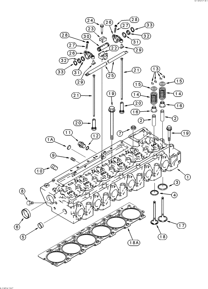 Схема запчастей Case IH 2155 - (2-32) - CYLINDER HEAD AND VALVE MECHANISM, 6TA-830 ENGINE, PRIOR TO COTTON PICKER P.I.N. JJC0156230 (01) - ENGINE