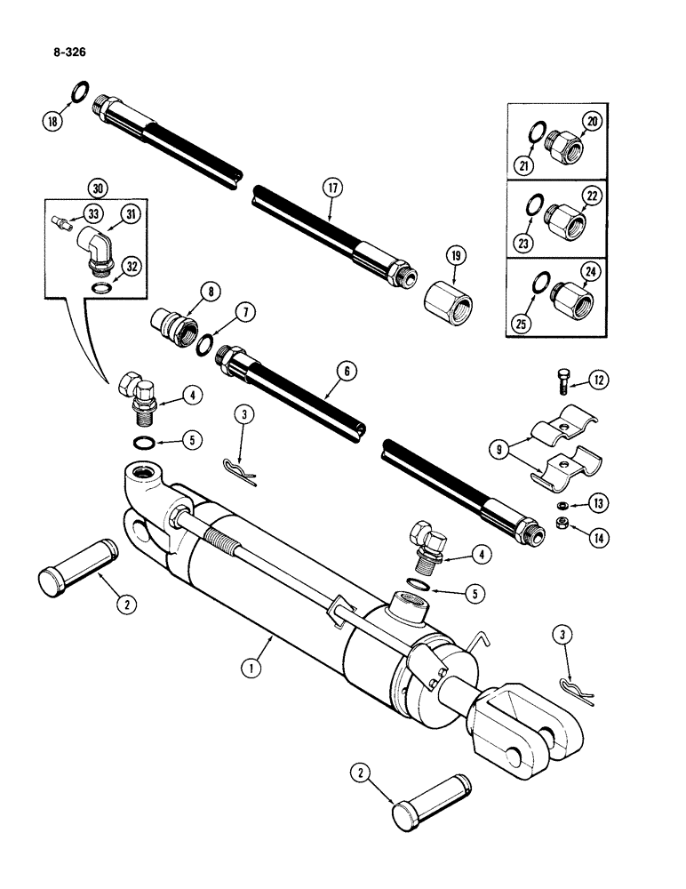 Схема запчастей Case IH 4994 - (8-326) - REMOTE HYDRAULIC ATTACHMENTS, HYDRAULIC CYLINDER, HOSES AND COUPLINGS (08) - HYDRAULICS