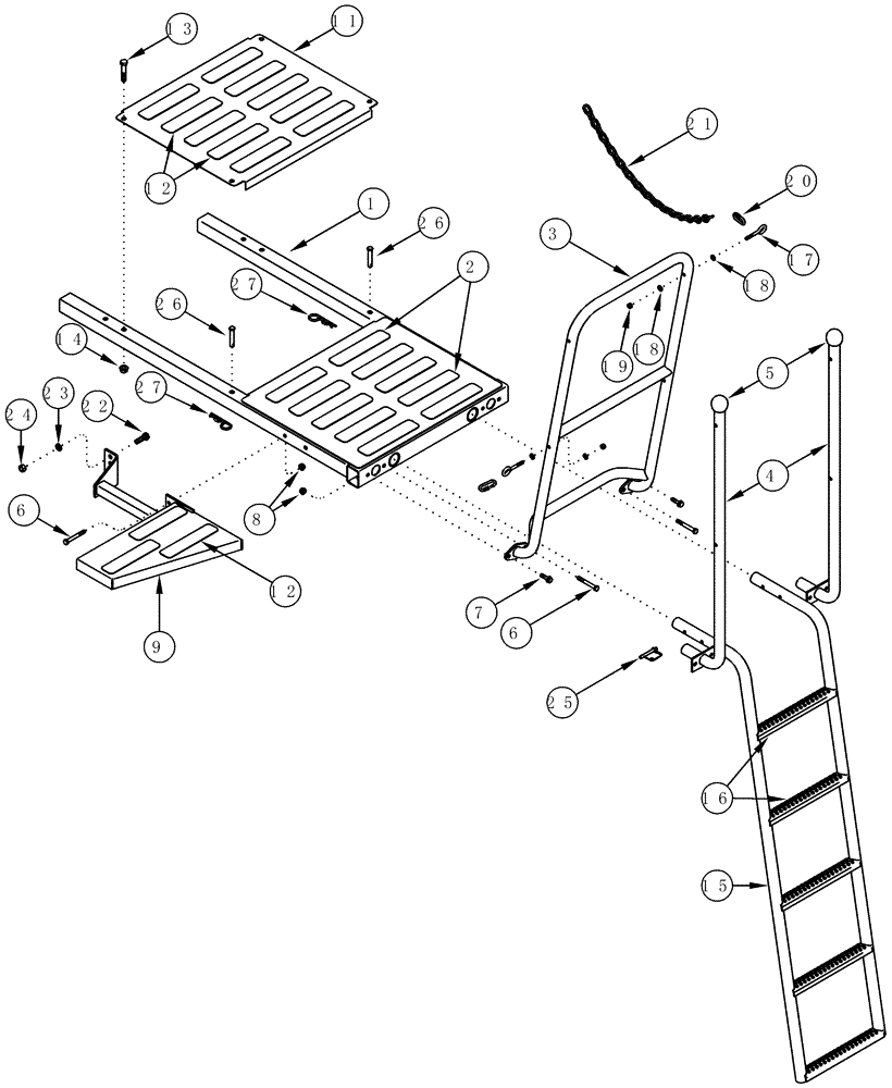 Схема запчастей Case IH CPX420 - (09F-16) - SERVICE DECK PLATFORM AND LADDER (12) - CHASSIS