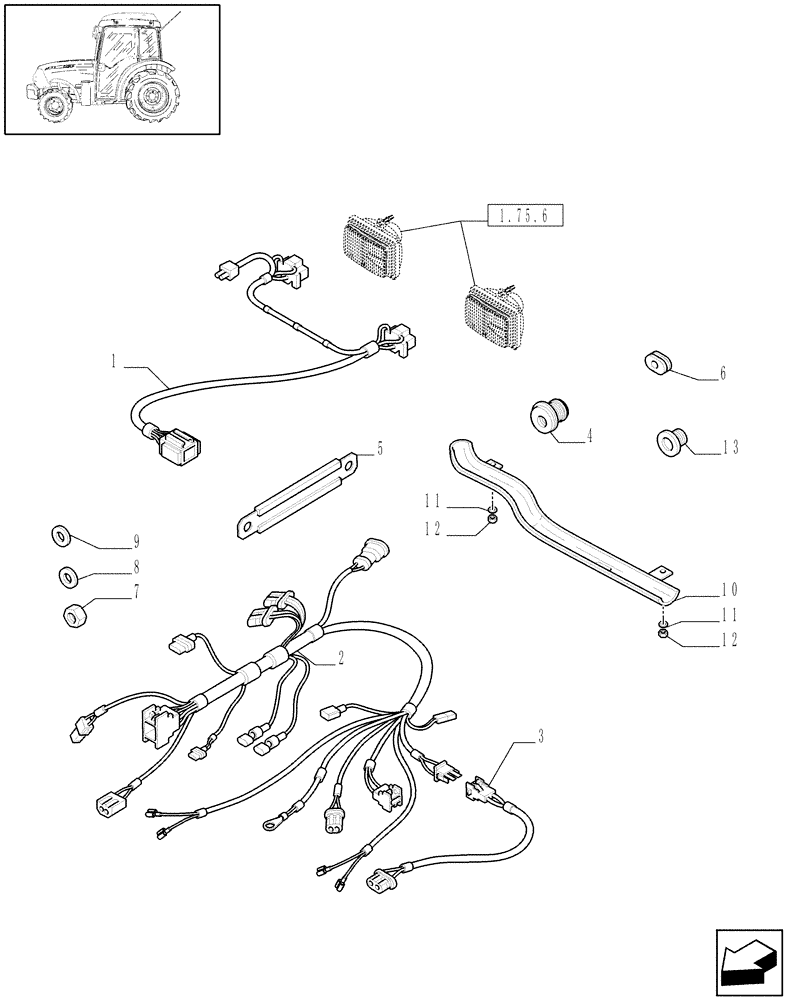 Схема запчастей Case IH JX1095N - (1.75.4/01[02]) - AUXILIARY CABLES - W/CAB (06) - ELECTRICAL SYSTEMS