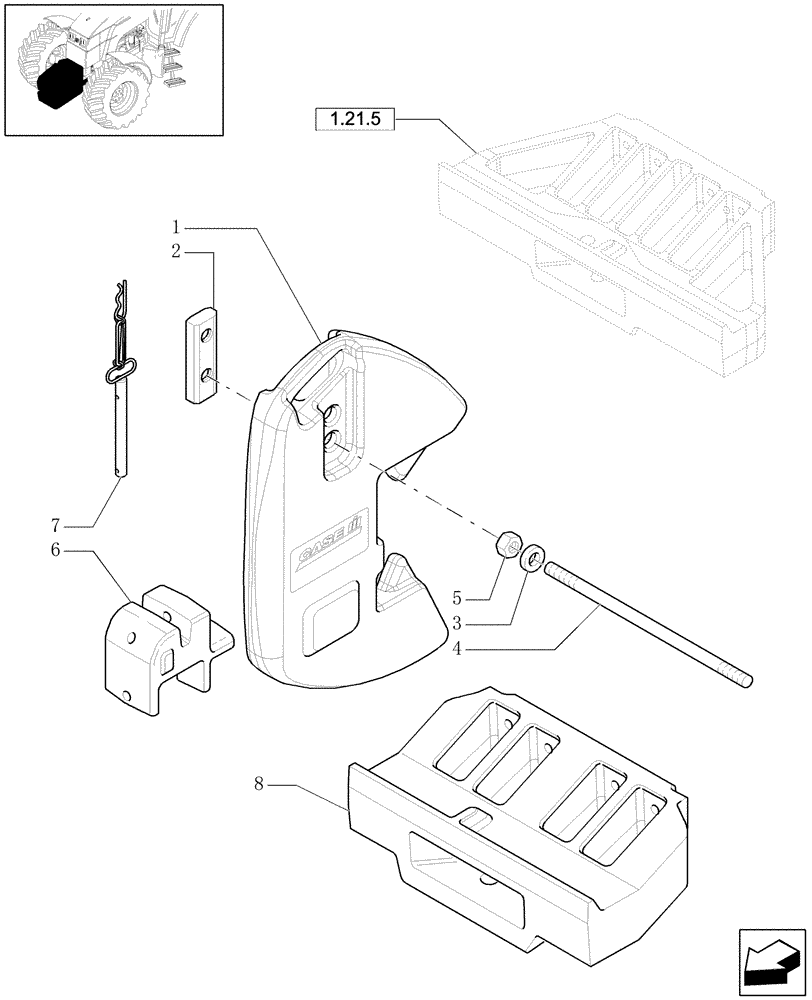 Схема запчастей Case IH MXU130 - (1.21.5/02) - (VAR.064-066-068) WEIGHT CARRIER - WITH HOOK (03) - TRANSMISSION