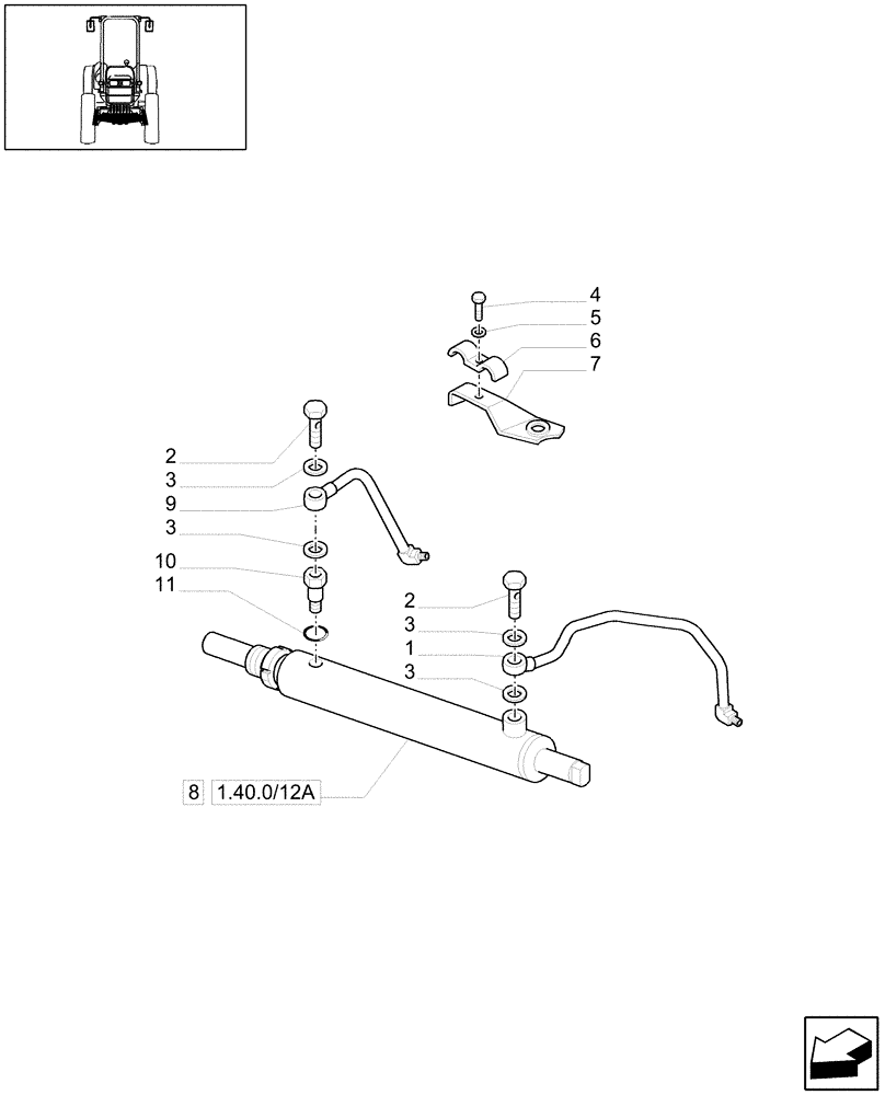 Схема запчастей Case IH JX1060C - (1.40.1/12) - (VAR.323) STANDARD FRONT AXLE W/ELECTROHYDR. DIFF. LOCK, W/ FRONT BRAK. (40KM/H) - HYDR. STEER. CYL. (04) - FRONT AXLE & STEERING