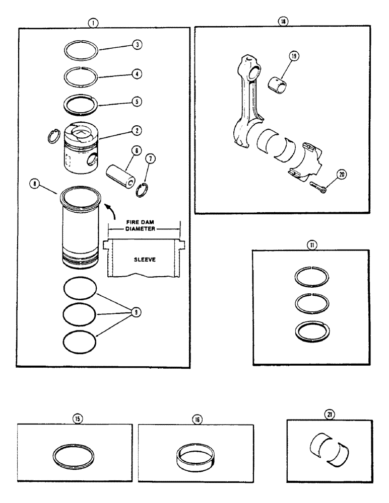 Схема запчастей Case IH 2670 - (050) - PISTONS AND SLEEVES, WITH 5.189 INCH TO 5.194 INCH FIRE DAM DIAMETER SLEEVE (02) - ENGINE