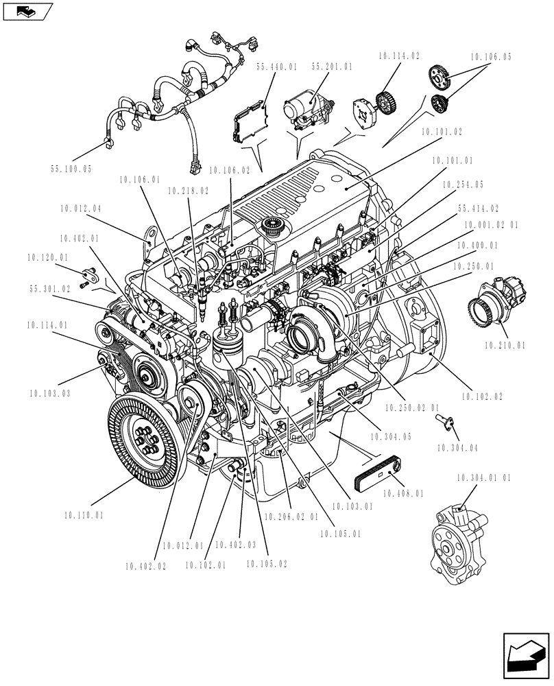Схема запчастей Case IH F3AFE613A A002 - (10.000.01[01]) - PICTORIAL OVERVIEW 1/2 - ENGINE (5801382794) (10) - ENGINE