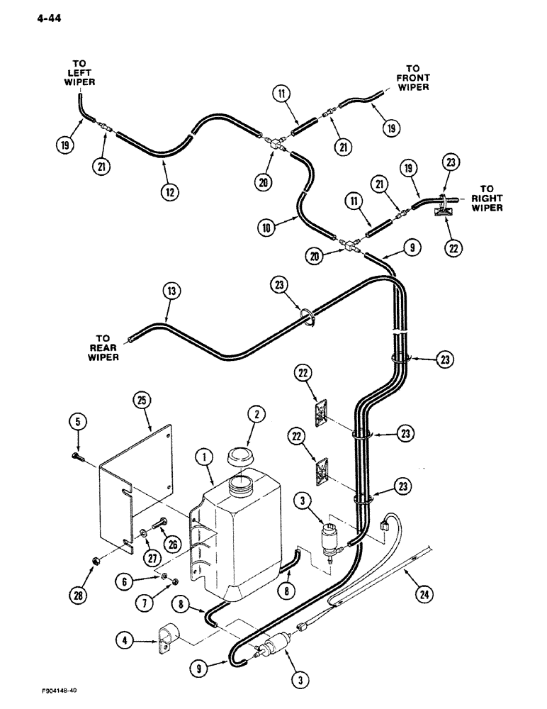 Схема запчастей Case IH 9280 - (4-44) - WINDOW WASHERS, IF EQUIPPED (04) - ELECTRICAL SYSTEMS