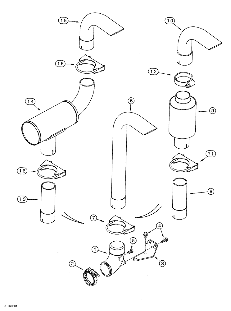 Схема запчастей Case IH 6831T - (02-012) - EXHAUST SYSTEM 