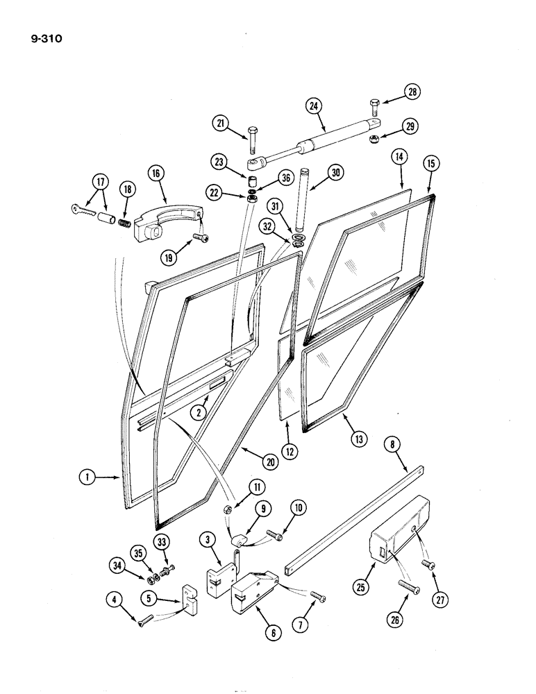 Схема запчастей Case IH 1194 - (9-310) - CAB DOOR, RIGHT HAND, TRACTORS WITH CAB (09) - CHASSIS/ATTACHMENTS