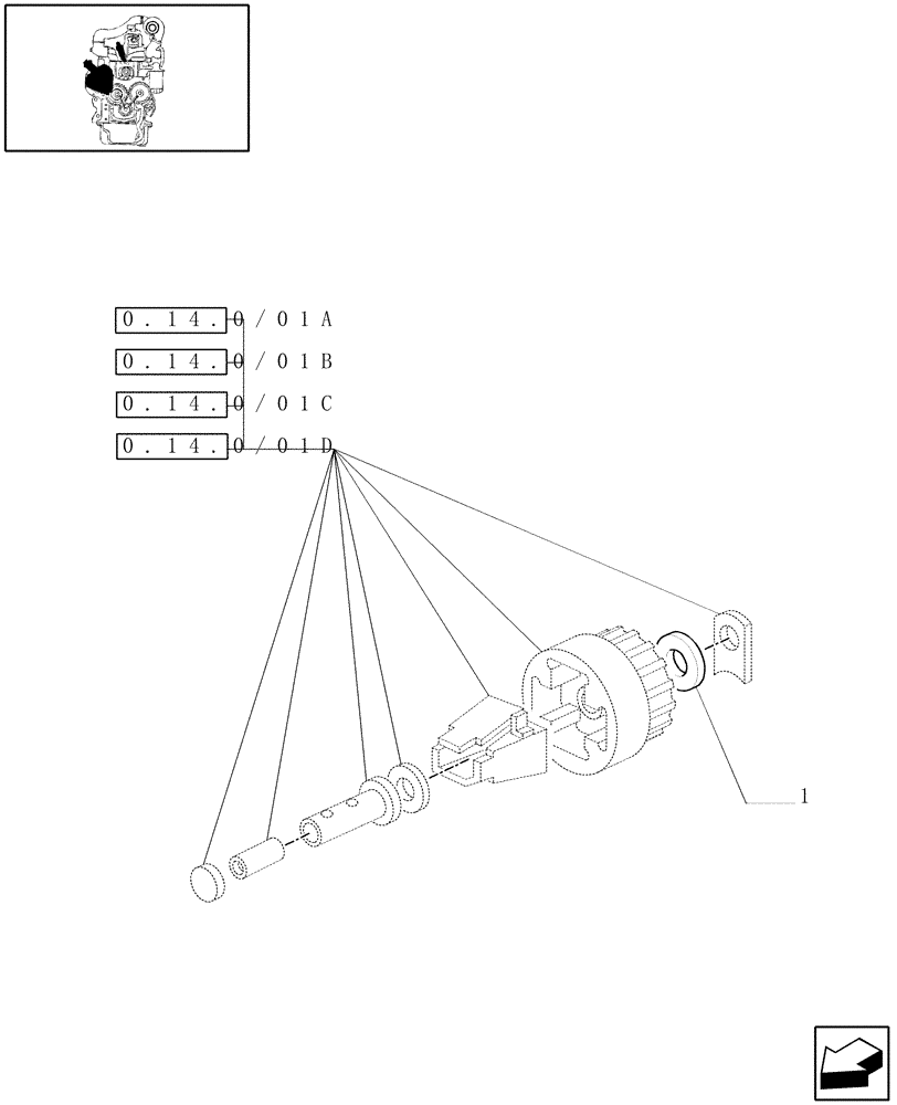 Схема запчастей Case IH JX75 - (0.14.0/01Y) - INJECTION PUMP, GOVERNOR WASHER (01) - ENGINE