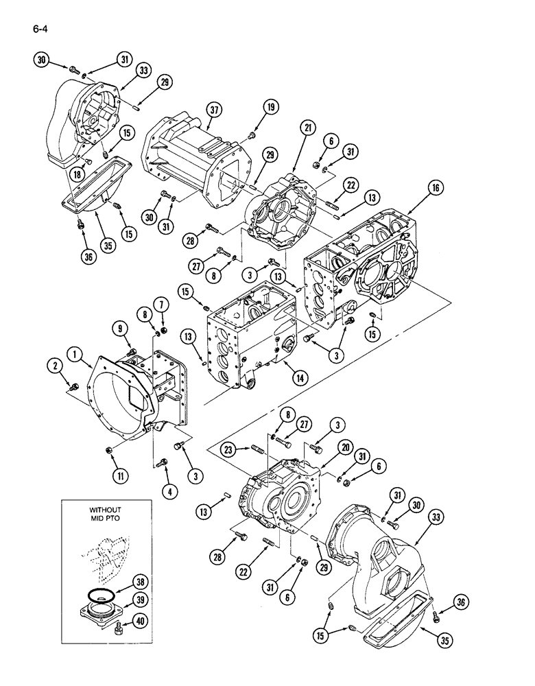 Схема запчастей Case IH 265 - (6-04) - HOUSINGS, CLUTCH, TRANSMISSION, DIFFERENTIAL AND REAR AXLE (06) - POWER TRAIN