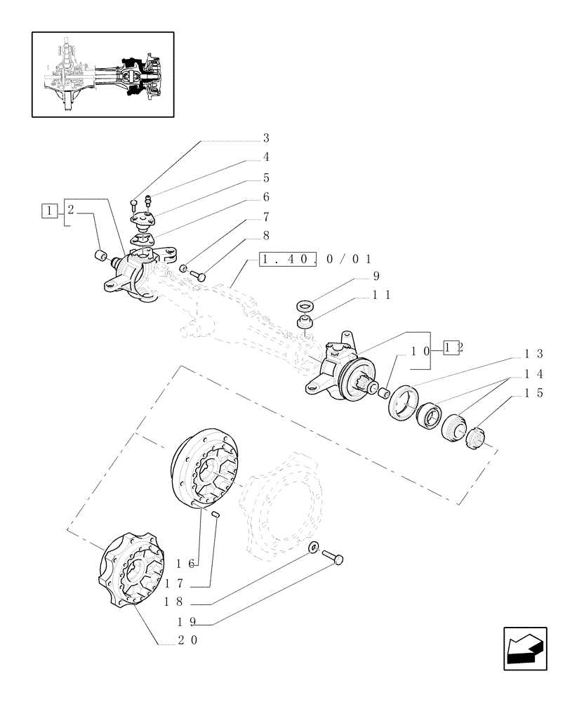 Схема запчастей Case IH JX1090U - (1.40. 0/02[02]) - FRONT AXLE 4WD - STEERING KNUCKLES, HUBS (04) - FRONT AXLE & STEERING