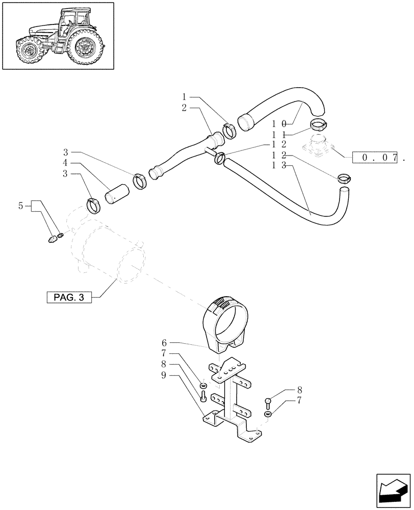 Схема запчастей Case IH JX1080U - (1.19.1[01]) - DRY AIR CLEANER PIPES (02) - ENGINE EQUIPMENT