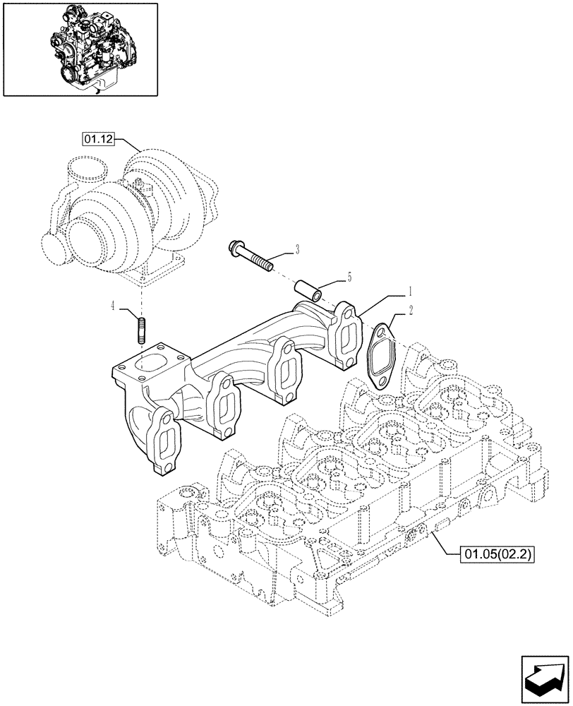 Схема запчастей Case IH WDX1202S - (01.06[02.3]) - EXHAUST MANIFOLD (01) - ENGINE