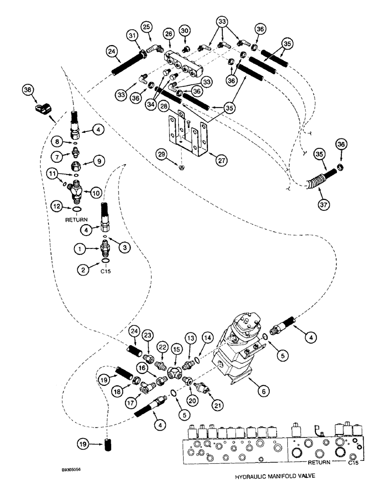 Схема запчастей Case IH 2055 - (8-28) - DRUM BAR LUBRICATION PLUMBING SYSTEM MODELS THAT HAVE RESERVOIR WITH TWO LOWER PORTS (07) - HYDRAULICS