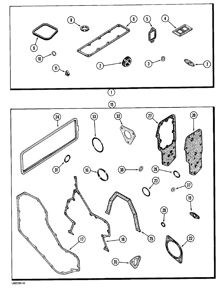 Схема запчастей Case IH 6000 - (2-60) - ENGINE GASKET KITS, 4-390 ENGINE (02) - ENGINE