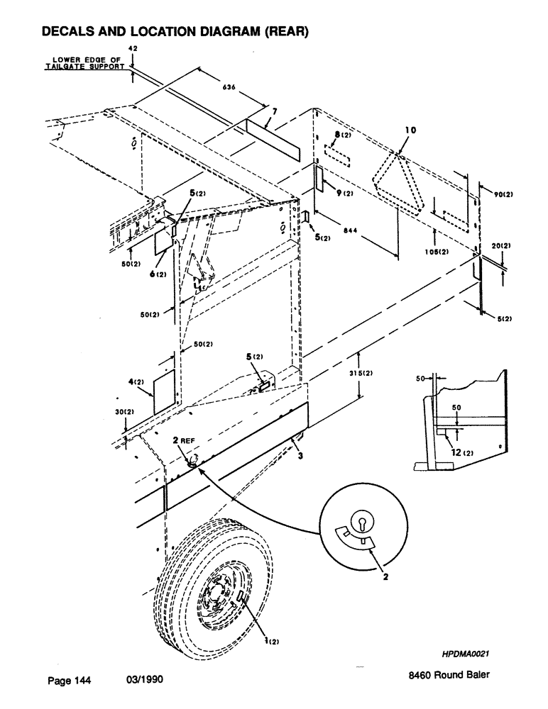 Схема запчастей Case IH 8460 - (144) - DECALS AND LOCATION DIAGRAM, REAR Decals & Attachments