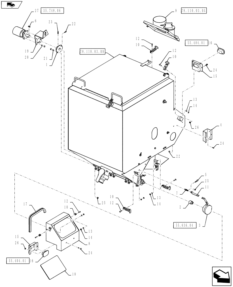 Схема запчастей Case IH 810 - (78.110.03.BF) - DOUBLE BIN, RH, WITH AUGER, 50 CUBIC FEET (78) - SPRAYING