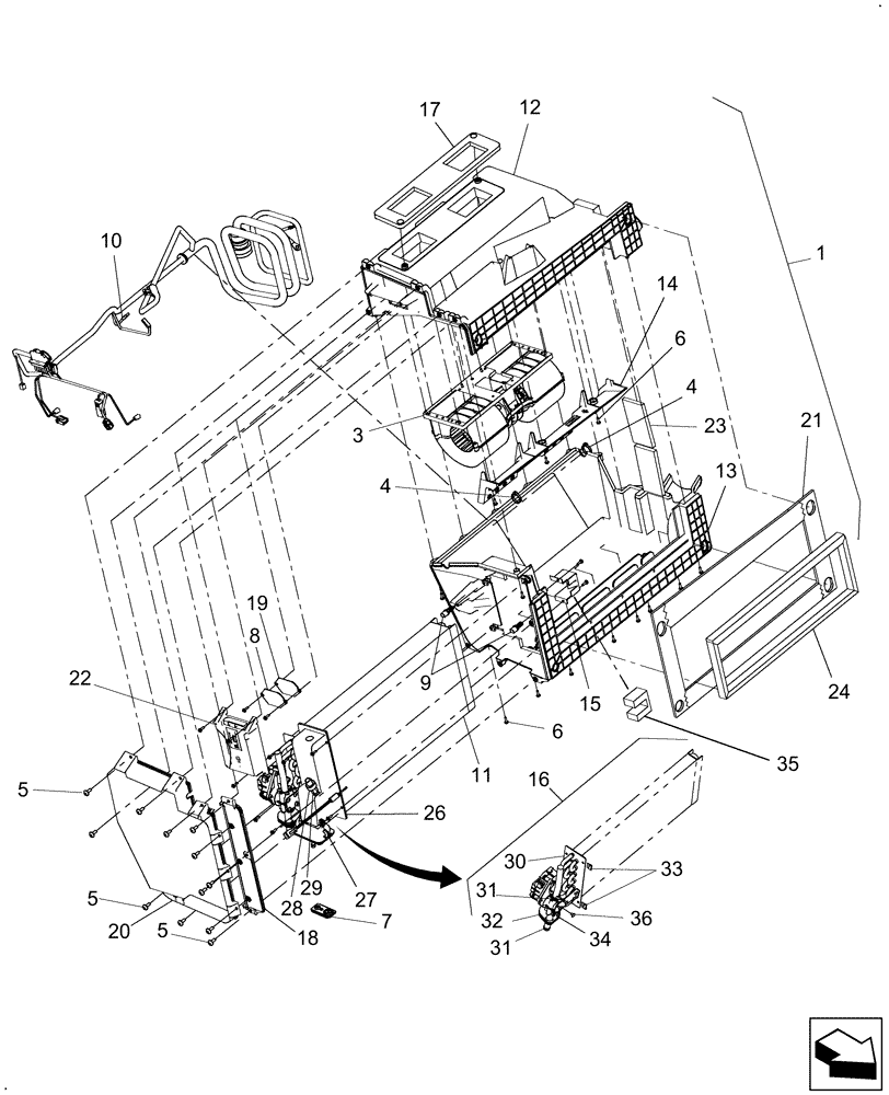 Схема запчастей Case IH WD1903 - (10.19[2]) - AIR CONDITIONER/HEATER, P.I.N. Y8G661200 & AFTER (10) - CAB