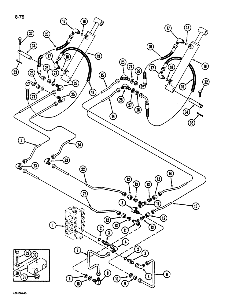 Схема запчастей Case IH 1844 - (8-76) - BASKET DOOR CYLINDER SYSTEM (07) - HYDRAULICS