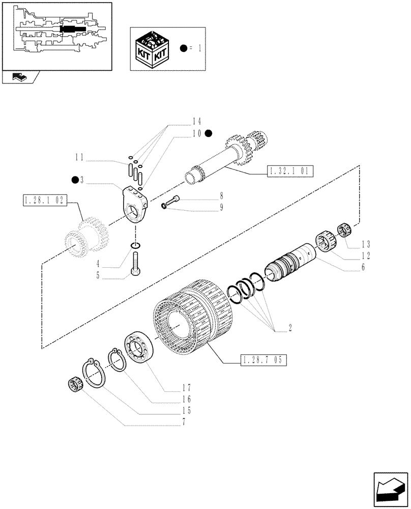 Схема запчастей Case IH MAXXUM 115 - (1.28.7[06A]) - TRANSMISSION 16X16 OR 17X16 - SPEED ENGAGEMENT REAR CLUTCH - SUPPORT AND MANIFOLD - D6835 (03) - TRANSMISSION