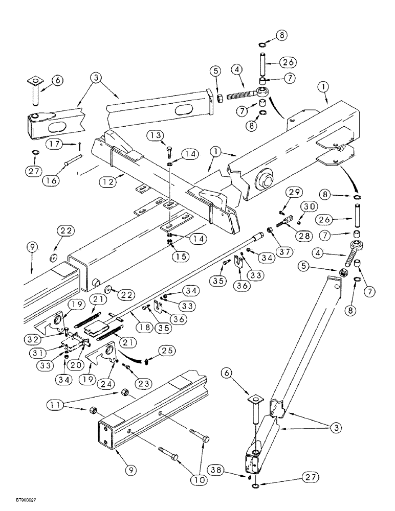 Схема запчастей Case IH 955 - (9A-032[B]) - TELESCOPING TONGUE, PLANTERS BUILT UP TO AUG 97, 16 ROW NARROW - FRONT FOLD (THRU PIN DBC0001049) (09) - CHASSIS/ATTACHMENTS