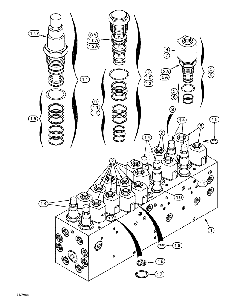 Схема запчастей Case IH 955 - (8-154[B]) - CONTROL VALVE ASSEMBLY, PLANTER, VICKERS, 16 ROW NARROW - FRONT FOLD (THROUGH 8/97) (08) - HYDRAULICS