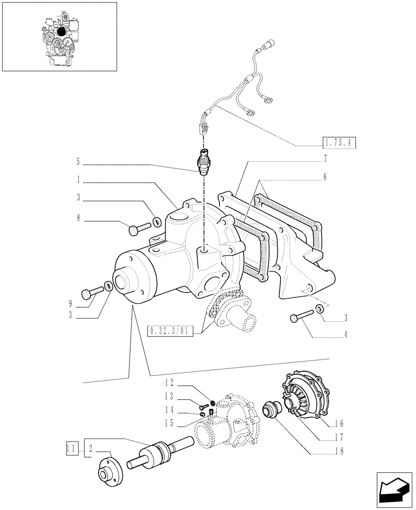 Схема запчастей Case IH JX1070N - (0.32.0/01) - WATER PUMP (01) - ENGINE