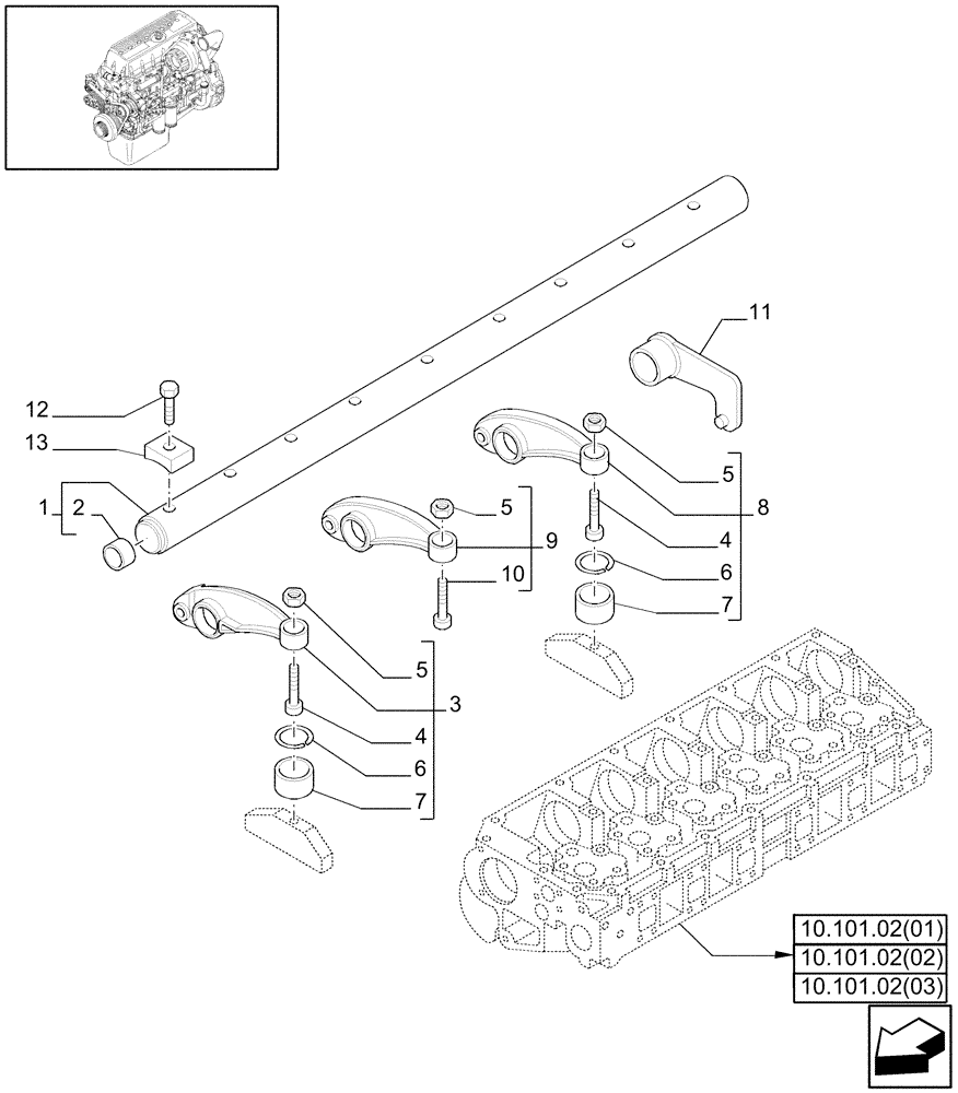 Схема запчастей Case IH 8120 - (10.106.04[02]) - SHAFT & ROCKER ARMS - 8120/8120(LA) (10) - ENGINE