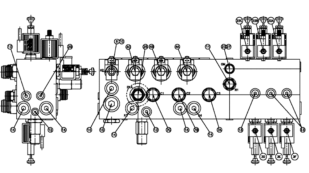 Схема запчастей Case IH FLX810 - (07-015[01]) - VALVE BLOCK, TRIPLE BIN, W/AUGER Hydraulic Components