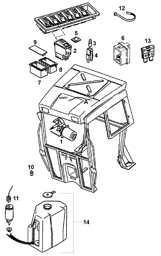 Схема запчастей Case IH C55 - (04-28[01]) - WINDSCREEN WASHER (04) - ELECTRICAL SYSTEMS