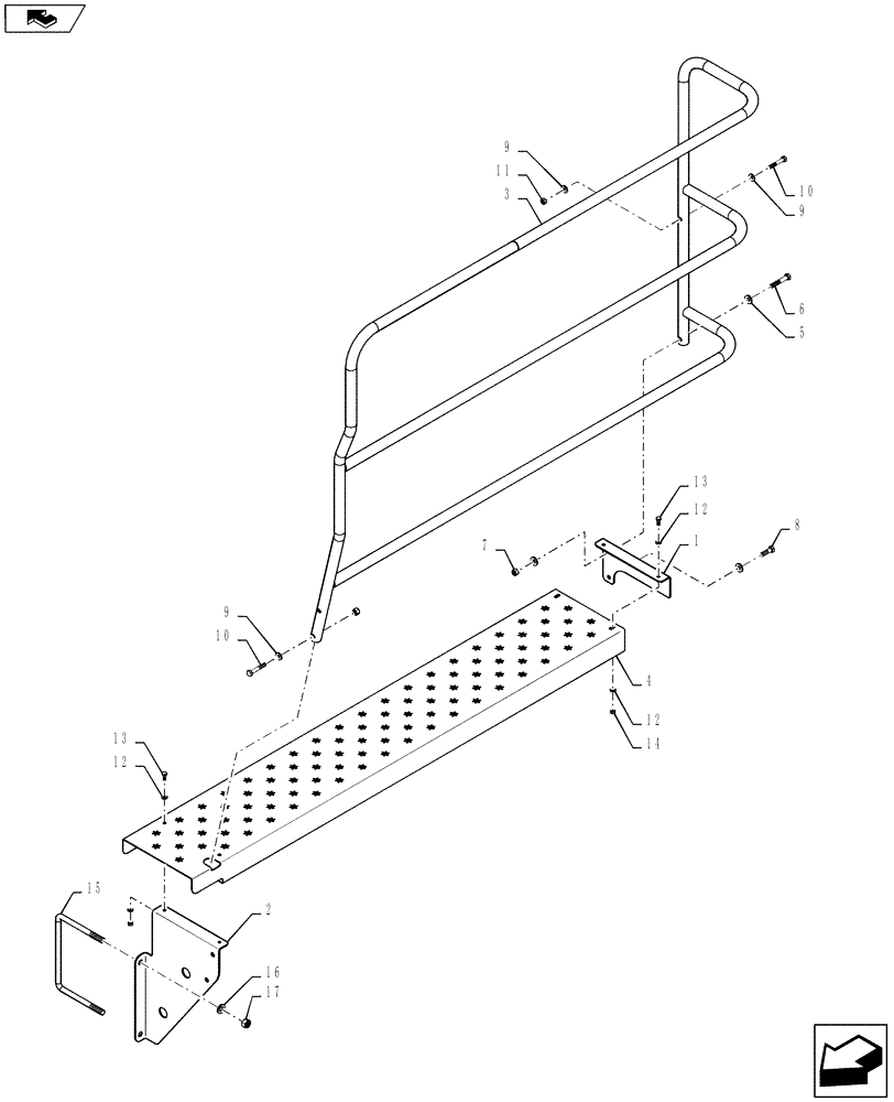 Схема запчастей Case IH 4430 - (90.118.13) - REAR WALKWAY AND HANDRAIL (90) - PLATFORM, CAB, BODYWORK AND DECALS