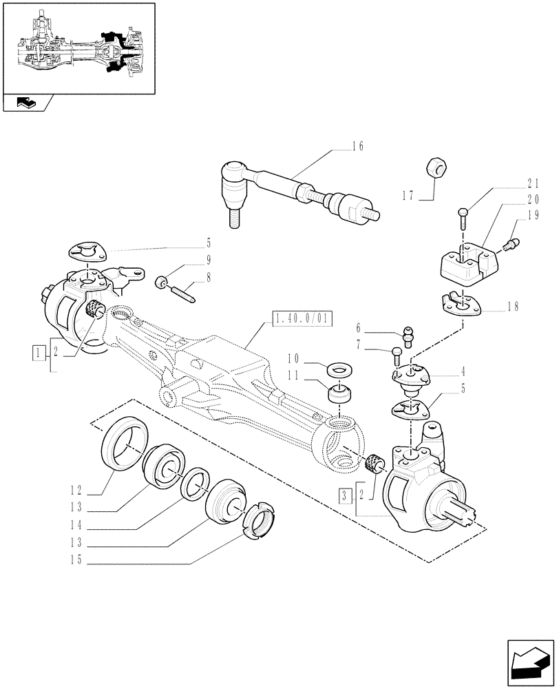 Схема запчастей Case IH FARMALL 85C - (1.40.0/02) - 4WD FRONT AXLE - STEERING KNUCKLE (04) - FRONT AXLE & STEERING