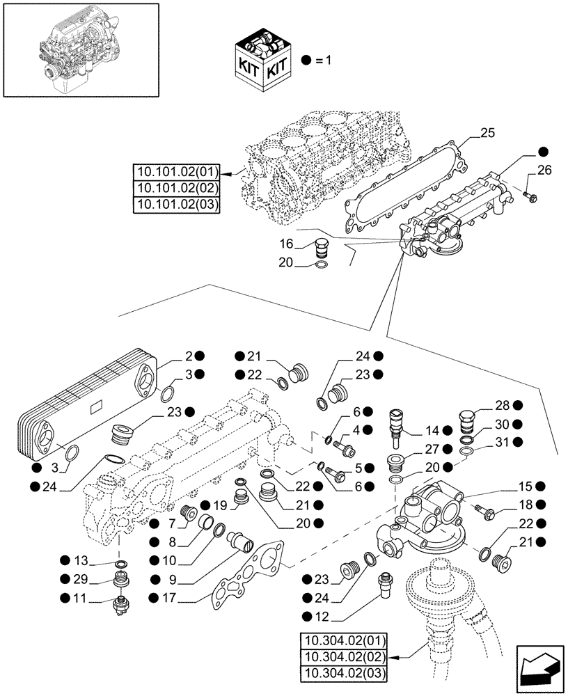 Схема запчастей Case IH 8120 - (10.408.03[02]) - HEAT EXCHANGER - 8120/8120(LA) (10) - ENGINE